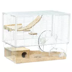 PawHut Hamster Cage, Gerbil Cage with Wooden Ramp, Exercise Wheel, Food Bowl - White - 1