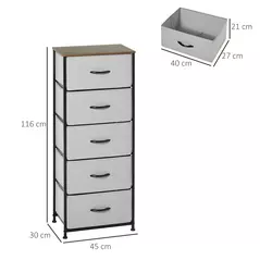 HOMCOM Fabric Chest of Drawers, Industrial Bedroom Dresser with 5 Fabric Drawers, Steel Frame and Wooden Top for Nursery, Living Room, Hallway, Grey - 3