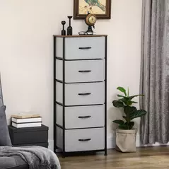 HOMCOM Fabric Chest of Drawers, Industrial Bedroom Dresser with 5 Fabric Drawers, Steel Frame and Wooden Top for Nursery, Living Room, Hallway, Grey - 2