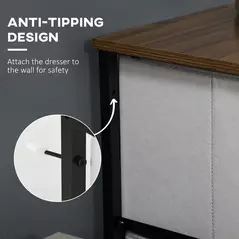 HOMCOM Fabric Chest of Drawers, Industrial Bedroom Dresser with 5 Fabric Drawers, Steel Frame and Wooden Top for Nursery, Living Room, Hallway, Grey - 5