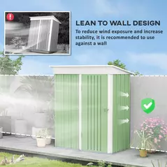 Outsunny Metal Garden Shed, Outdoor Lean-to Shed for Tool Motor Bike, with Adjustable Shelf, Lock, Gloves, 5'x3'x6', Green - 6