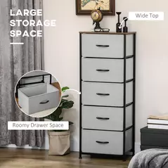 HOMCOM Fabric Chest of Drawers, Industrial Bedroom Dresser with 5 Fabric Drawers, Steel Frame and Wooden Top for Nursery, Living Room, Hallway, Grey - 4