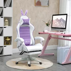Vinsetto Racing Gaming Chair, Reclining PU Leather Computer Chair with Removable Rabbit Ears, Footrest, Headrest and Lumber Support, Purple - 2