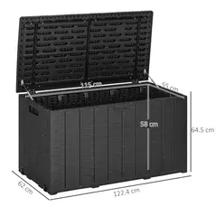 Outsunny 336 Litre Garden Storage Box, Water-resistant Heavy Duty Double Wall Plastic Container, Extra Large Outdoor Garden Furniture Organizer, Deck Cushion Chest with Wheels and Handles, Black - 3