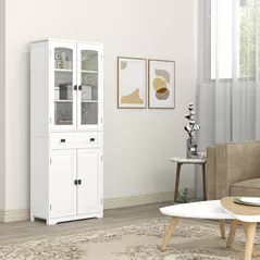 HOMCOM Kitchen Cupboard, Freestanding Storage Cabinet with 2 Adjustable Shelves, Drawer and Glass Door for Living Room, Dining Room, 160cm, White - 7