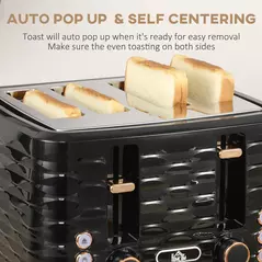 HOMCOM Kettle and Toaster Sets, 3000W 1.7L Rapid Boil Kettle & 4 Slice Toaster with 7 Browning Controls, Defrost, Reheat and Crumb Tray, UK Otter thermostat, Black - 6