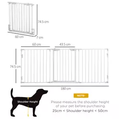 PawHut Pet Safety Gate, 3 Panels Playpen Fireplace, Foldable Metal Fence, Stair Barrier, Room Divider, Fire Guard w/ Automatic Closing Door, White - 3