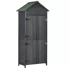 Outsunny Garden Shed 4-Tier Wooden Garden Outdoor Shed 3 Shelves Utility Gardener Cabinet Lockable 2 Doors - Grey - 1