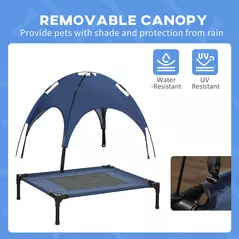 PawHut Raised Dog Bed Waterproof Elevated Pet Cot with Breathable Mesh UV Protection Canopy Blue, for Medium Dogs, 76 x 61 x 73cm - 6