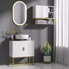 kleankin Bathroom Mirror Cabinet Under Sink Storage Cabinet Basin Cupboard with 2 Doors and Gold Steel Legs - 2