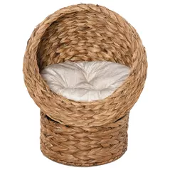 PawHut Wicker Cat Bed, Raised Rattan Cat Basket with Cylindrical Base, Soft Washable Cushion, 50 x 42 x 60 cm - Brown - 7