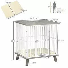 PawHut Dog Crate Furniture, Indoor Pet Kennel Cage, Top End Table w/ Soft Cushion, Lockable Door, for Small Dogs, 64.5 x 48 x 70.5 cm - Grey - 3
