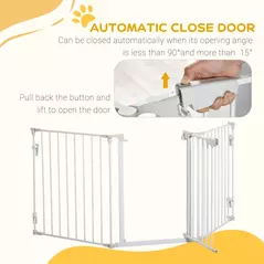PawHut Pet Safety Gate, 3 Panels Playpen Fireplace, Foldable Metal Fence, Stair Barrier, Room Divider, Fire Guard w/ Automatic Closing Door, White - 6
