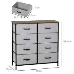 HOMCOM Fabric Chest of Drawers, Industrial Bedroom Dresser with 8 Fabric Drawers, Steel Frame and Wooden Top for Nursery, Living Room, Hallway, Grey - 3