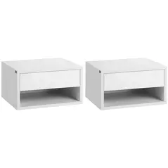 HOMCOM Set of Two Floating Bedside Tables - High Gloss White - 1