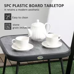 Outsunny 3 Pieces Outdoor Bistro Set, Patio Stackable Armchairs with Breathable Mesh Fabric and SPC Board Coffee Table, Brown - 5