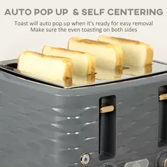 HOMCOM Kettle and Toaster Sets, 3000W 1.7L Rapid Boil Kettle & 4 Slice Toaster with 7 Browning Controls, Defrost, Reheat and Crumb Tray, UK Otter thermostat, Grey - 6