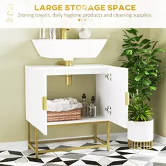 kleankin Bathroom Mirror Cabinet Under Sink Storage Cabinet Basin Cupboard with 2 Doors and Gold Steel Legs - 4