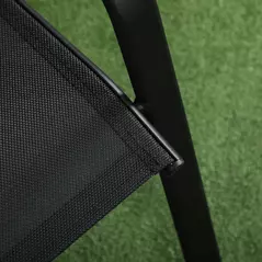 Outsunny 3 Pieces Outdoor Bistro Set, Patio Stackable Armchairs with Breathable Mesh Fabric and SPC Board Coffee Table, Black - 8