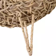 PawHut Wicker Cat Bed, Ball-Shaped Rattan Elevated Cat Basket with Three Tripod Legs, Cushion - Natural Wood Finish - 9