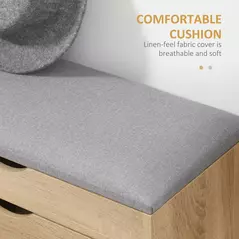 HOMCOM Shoe Bench with Cushion for 4 Pair of Shoes, Storage Bench with Padded Seat, Flip-up Cabinet and Hidden Space for Entryway, Natural - 5