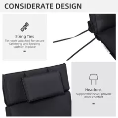 Outsunny Garden Sun Lounger Cushion Replacement Soft Sunbed Reclining Chair Relaxer Pad with Pillow, Cushion ONLY - Black - 5