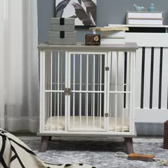 PawHut Dog Crate Furniture, Indoor Pet Kennel Cage, Top End Table w/ Soft Cushion, Lockable Door, for Small Dogs, 64.5 x 48 x 70.5 cm - Grey - 9