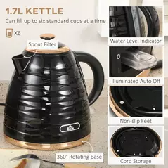 HOMCOM Kettle and Toaster Sets, 3000W 1.7L Rapid Boil Kettle & 4 Slice Toaster with 7 Browning Controls, Defrost, Reheat and Crumb Tray, UK Otter thermostat, Black - 4