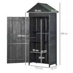 Outsunny Garden Shed 4-Tier Wooden Garden Outdoor Shed 3 Shelves Utility Gardener Cabinet Lockable 2 Doors - Grey - 3
