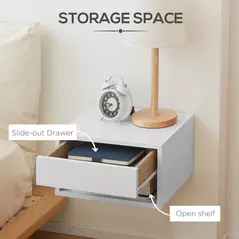 HOMCOM Set of Two Floating Bedside Tables - High Gloss White - 6