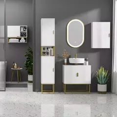 kleankin Bathroom Mirror Cabinet Under Sink Storage Cabinet Basin Cupboard with 2 Doors and Gold Steel Legs - 7