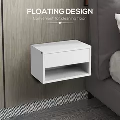 HOMCOM Set of Two Floating Bedside Tables - High Gloss White - 5
