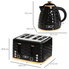 HOMCOM Kettle and Toaster Sets, 3000W 1.7L Rapid Boil Kettle & 4 Slice Toaster with 7 Browning Controls, Defrost, Reheat and Crumb Tray, UK Otter thermostat, Black - 3