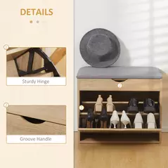 HOMCOM Shoe Bench with Cushion for 4 Pair of Shoes, Storage Bench with Padded Seat, Flip-up Cabinet and Hidden Space for Entryway, Natural - 6