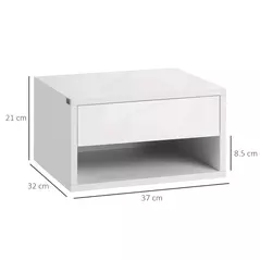 HOMCOM Set of Two Floating Bedside Tables - High Gloss White - 3