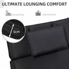 Outsunny Garden Sun Lounger Cushion Replacement Soft Sunbed Reclining Chair Relaxer Pad with Pillow, Cushion ONLY - Black - 4
