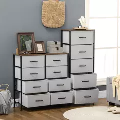 HOMCOM Fabric Chest of Drawers, Industrial Bedroom Dresser with 8 Fabric Drawers, Steel Frame and Wooden Top for Nursery, Living Room, Hallway, Grey - 7