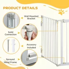 PawHut Pet Safety Gate, 3 Panels Playpen Fireplace, Foldable Metal Fence, Stair Barrier, Room Divider, Fire Guard w/ Automatic Closing Door, White - 7
