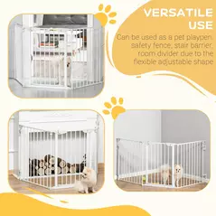PawHut Pet Safety Gate, 3 Panels Playpen Fireplace, Foldable Metal Fence, Stair Barrier, Room Divider, Fire Guard w/ Automatic Closing Door, White - 4
