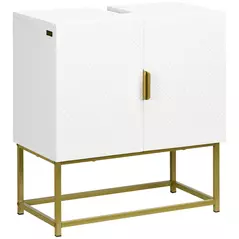 kleankin Bathroom Mirror Cabinet Under Sink Storage Cabinet Basin Cupboard with 2 Doors and Gold Steel Legs - 1