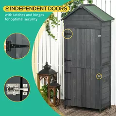 Outsunny Garden Shed 4-Tier Wooden Garden Outdoor Shed 3 Shelves Utility Gardener Cabinet Lockable 2 Doors - Grey - 6