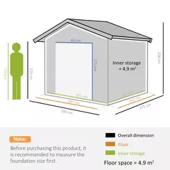 Outsunny 9x 6FT Metal Outdoor Garden Shed, Galvanised Tool Storage Shed w/ Sloped Roof, Lockable Door for Patio Lawn, Green - 3