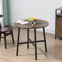 HOMCOM 85cm Dining Room Table, Industrial Style Kitchen Table Round  with Steel Legs, Rustic Brown - 2