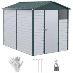 Outsunny 9x 6FT Metal Outdoor Garden Shed, Galvanised Tool Storage Shed w/ Sloped Roof, Lockable Door for Patio Lawn, Green - 1