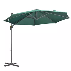 Outsunny 3 x 3(m) Cantilever Parasol with Cross Base, Garden Umbrella with 360° Rotation, Crank Handle and Tilt for Outdoor, Patio, Green - 1