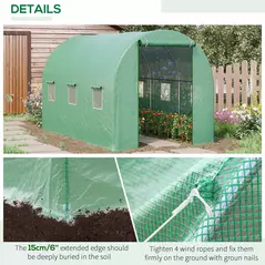 Outsunny 3.5 x 2m Walk-In Polytunnel Greenhouse, with Steel Frame, PE Cover, Roll-Up Door and 6 Windows, Green - 5