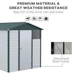Outsunny 9x 6FT Metal Outdoor Garden Shed, Galvanised Tool Storage Shed w/ Sloped Roof, Lockable Door for Patio Lawn, Green - 6