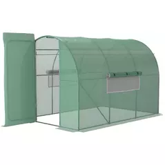 Outsunny Large Polytunnel Walk In Greenhouse, Plant Gardening Tunnel Green House with Metal Hinged Door, Galvanised Steel Frame & Mesh Windows, Green (3 x 2 m) - 1