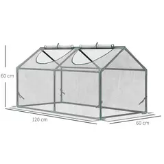 Outsunny Mini Greenhouse Portable Flower Planter Vegetable Grow House for Garden with Zipped Windows, 120 x 60 x 60 cm, Clear - 3