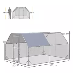 PawHut Walk in Chicken Run Chicken Coop Hen House Outdoor with Roof for 10-12 Chickens, 380 x 280 x 195cm - 3